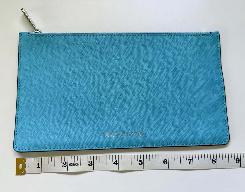 Michael Kors Saffiano Leather Zip Pouch Wristlet in Aquamarine Like New - Picture 4 of 6